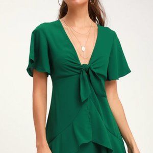 Lulus Green Jewell Tie Front Dress